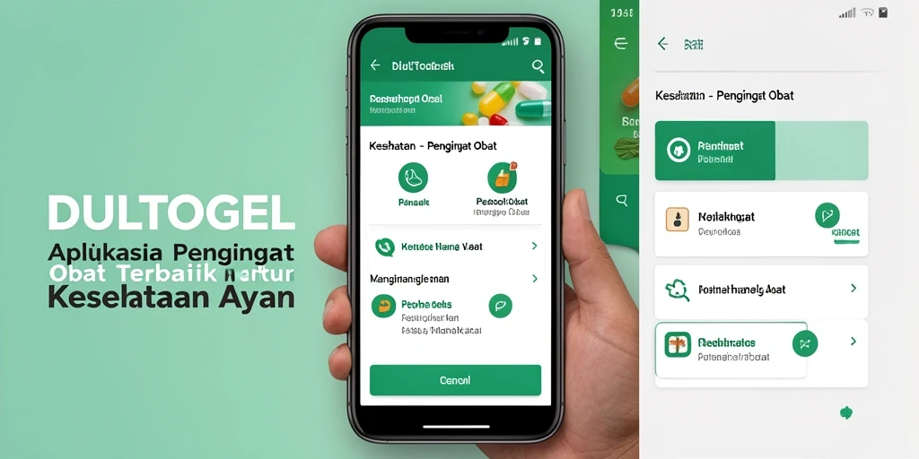 Tampilan antarmuka DULTOGEL menunjukkan pengingat obat yang jelas dan mudah dimengerti.