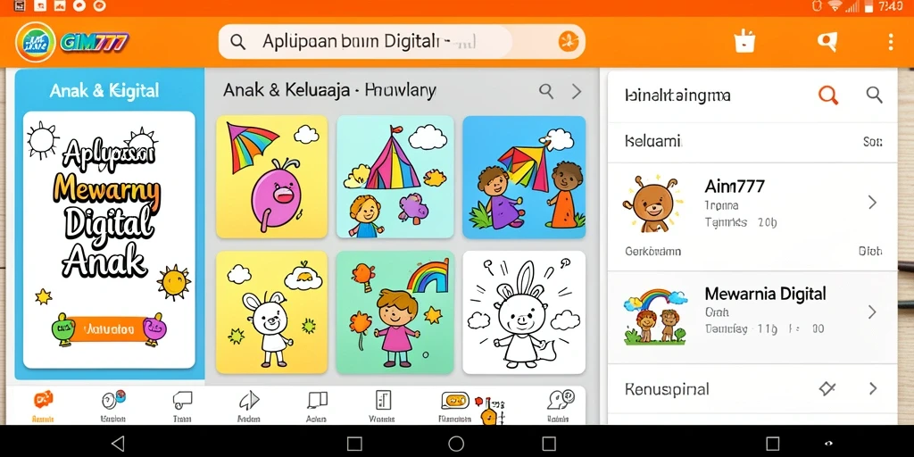 Antarmuka GIM777 yang ramah anak dengan berbagai alat mewarnai.
