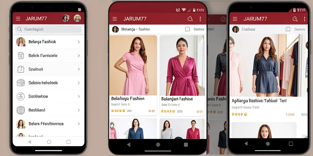 Screenshot utama JARUM77 menampilkan antarmuka aplikasi Fashion yang modern.