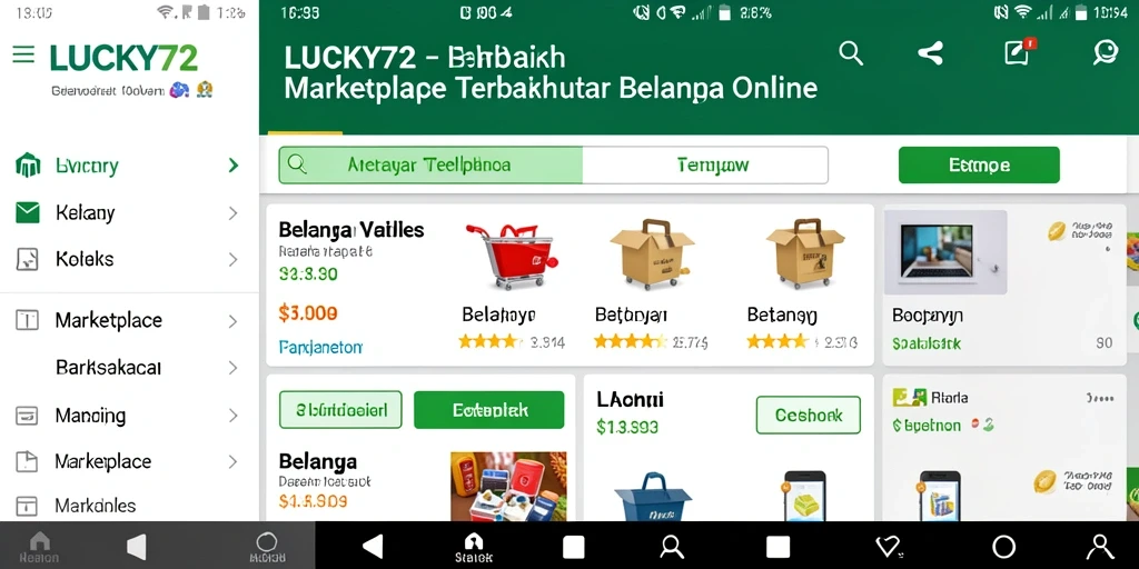 Antarmuka utama LUCKY72 yang menampilkan berbagai produk Marketplace.