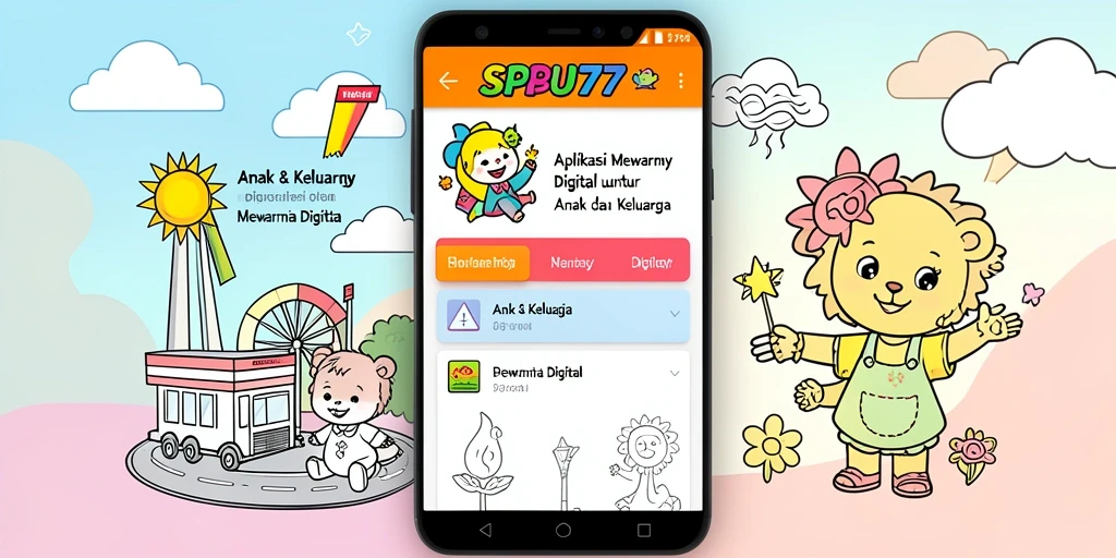 Antarmuka SPBU77 menampilkan berbagai pilihan gambar mewarnai untuk anak-anak.