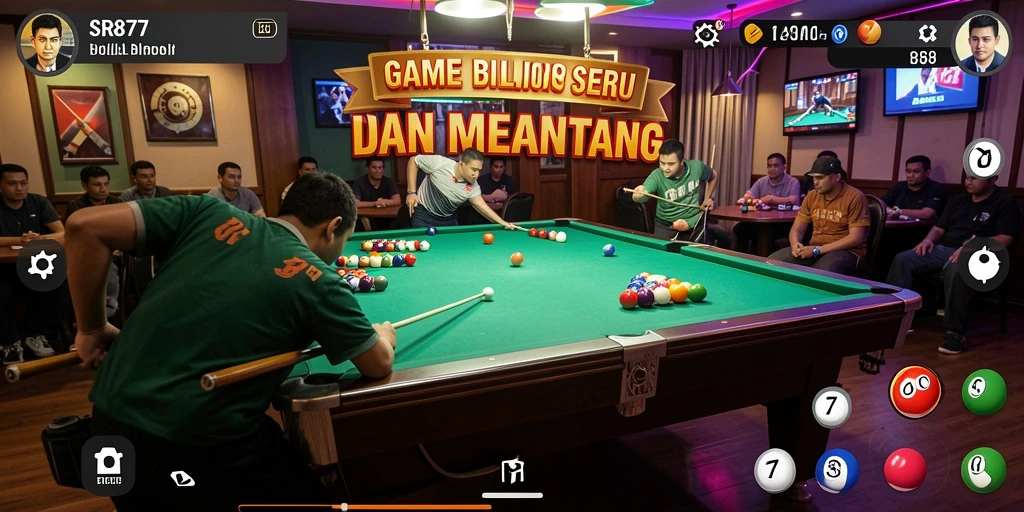 Tampilan antarmuka SR877 saat bermain billiard yang menarik.